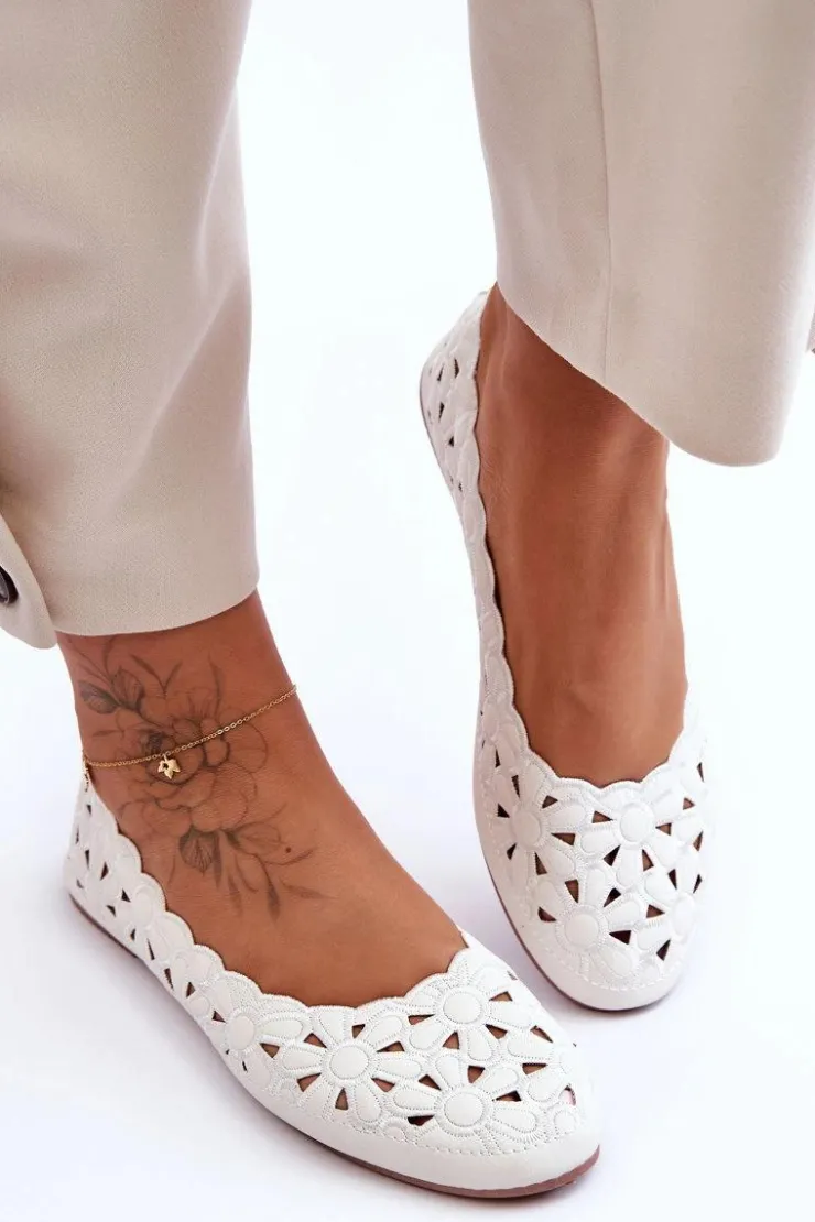 Evento Baleriny Klasyczne*Ażurowe Błyszczące Baleriny Damskie Białe Visionary Biały