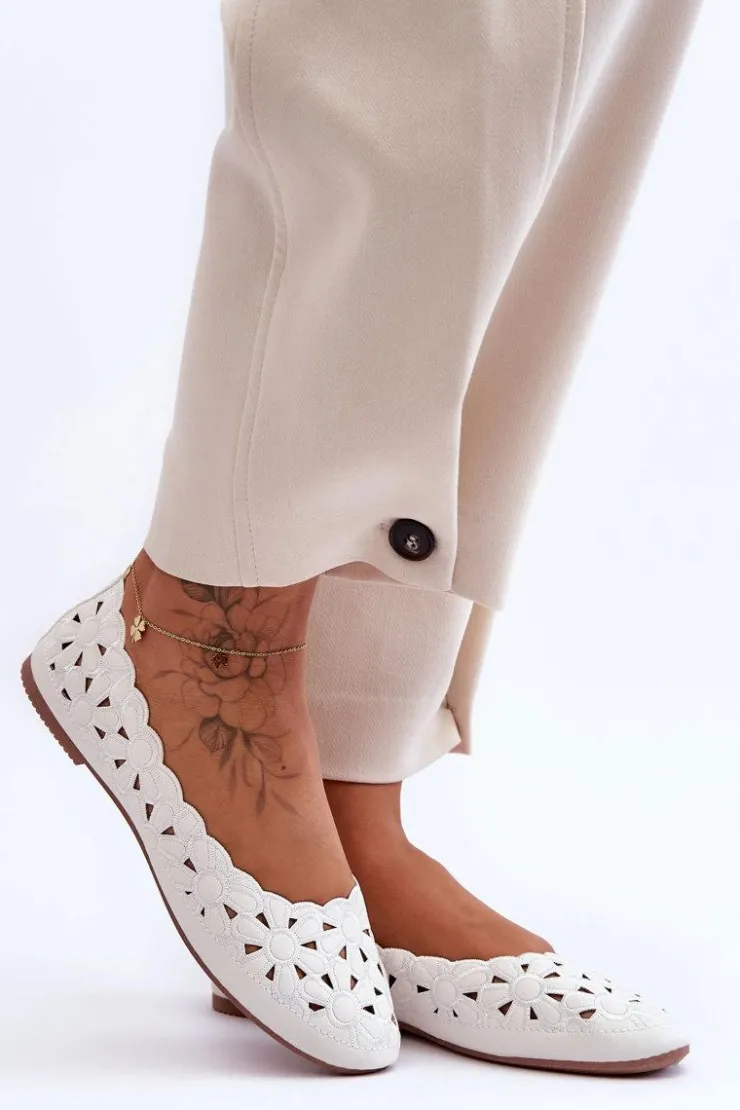 Evento Baleriny Klasyczne*Ażurowe Błyszczące Baleriny Damskie Białe Visionary Biały