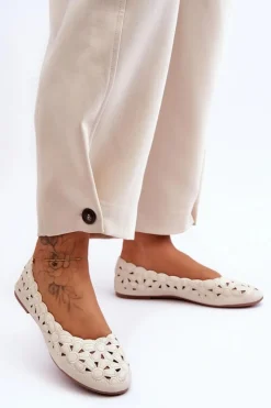 Damskie Evento Ażurowe Błyszczące Baleriny Damskie Beżowe Visionary