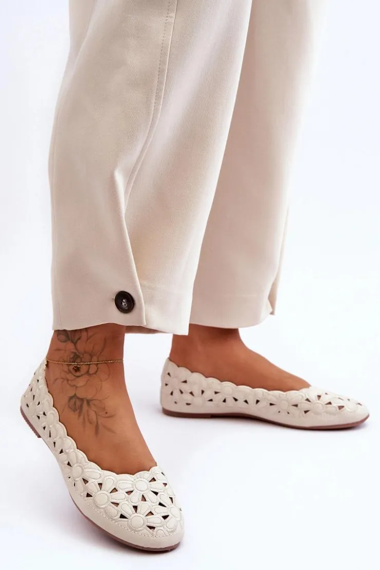 Damskie Evento Ażurowe Błyszczące Baleriny Damskie Beżowe Visionary