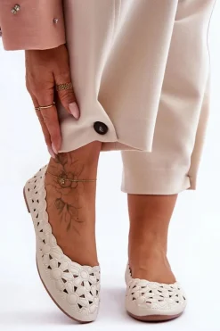 Damskie Evento Ażurowe Błyszczące Baleriny Damskie Beżowe Visionary