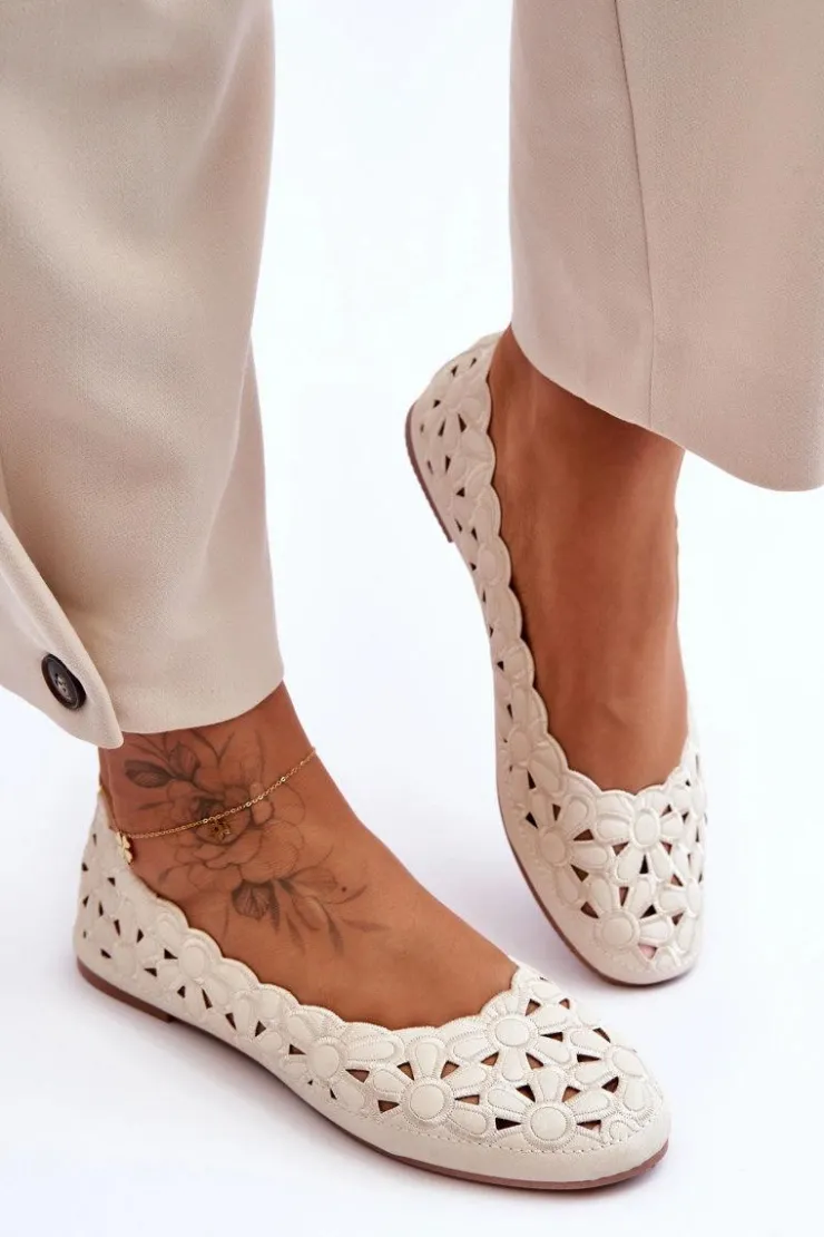 Damskie Evento Ażurowe Błyszczące Baleriny Damskie Beżowe Visionary