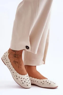 Damskie Evento Ażurowe Błyszczące Baleriny Damskie Beżowe Visionary