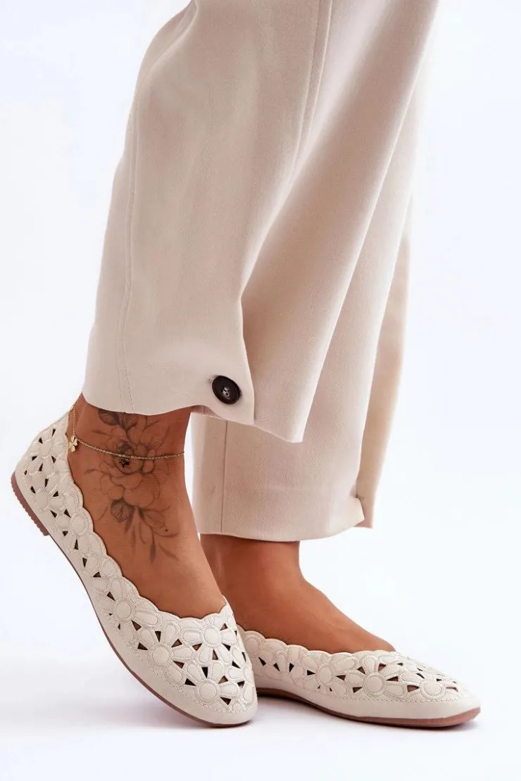 Damskie Evento Ażurowe Błyszczące Baleriny Damskie Beżowe Visionary