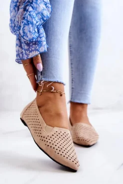 Clearance Boto Ażurowe Damskie Baleriny Wsuwane Beżowe Rosario