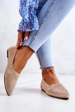 Clearance Boto Ażurowe Damskie Baleriny Wsuwane Beżowe Rosario