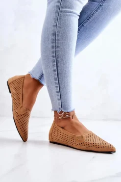 Damskie Boto Ażurowe Damskie Baleriny Wsuwane Camel Rosario