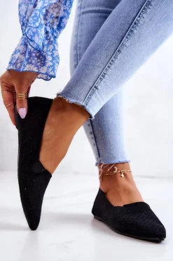 Damskie Boto Ażurowe Damskie Baleriny Wsuwane Czarne Rosario