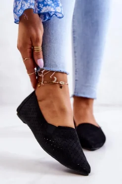 Damskie Boto Ażurowe Damskie Baleriny Wsuwane Czarne Rosario