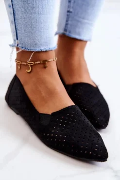 Damskie Boto Ażurowe Damskie Baleriny Wsuwane Czarne Rosario