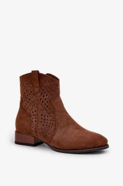 Boto Brązowe I Beżowe Botki|Botki Płaskie*Ażurowe Damskie Botki Na Niskim Obcasie Brązowe Neliawen