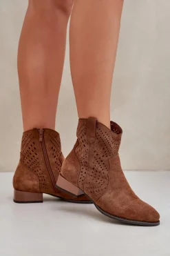 Boto Brązowe I Beżowe Botki|Botki Płaskie*Ażurowe Damskie Botki Na Niskim Obcasie Brązowe Neliawen