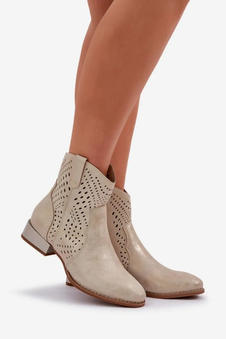 Damskie Boto Ażurowe Damskie Botki Na Niskim Obcasie Złote Neliawen