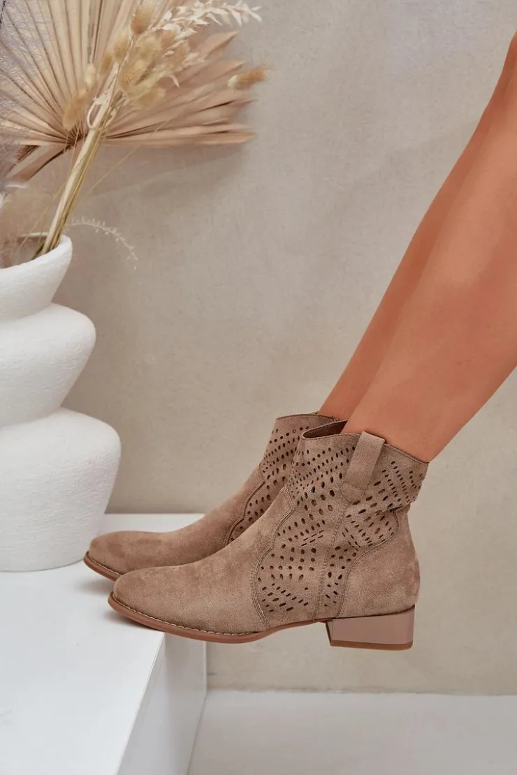Damskie Boto Ażurowe Damskie Botki Na Niskim Obcasie Beżowe Neliawen