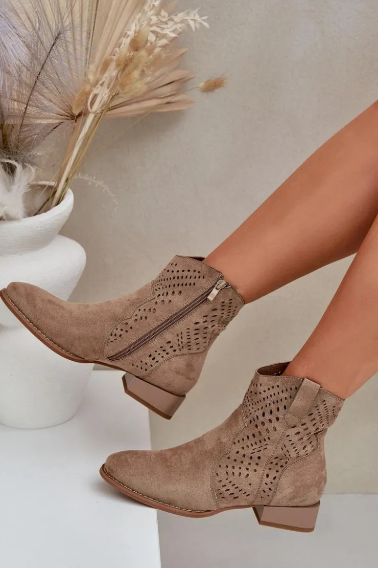 Damskie Boto Ażurowe Damskie Botki Na Niskim Obcasie Beżowe Neliawen