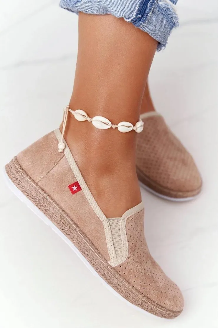 Big Star Shoes Trampki Damskie Slip-On*Ażurowe Espadryle Big Star FF276035 Beżowe