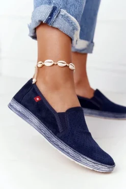 Damskie Big Star Shoes Ażurowe Espadryle Big Star HH276004 Granatowe