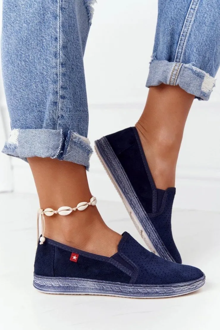 Damskie Big Star Shoes Ażurowe Espadryle Big Star HH276004 Granatowe