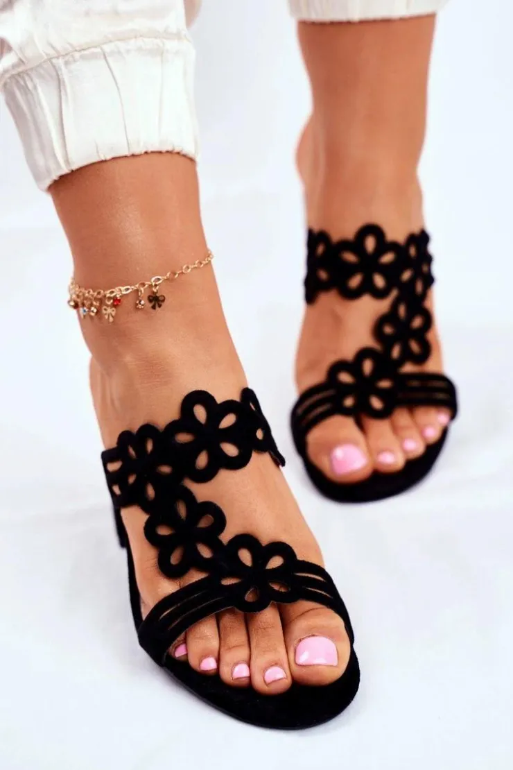 Sale Buty Sergio Leone Ażurowe Klapki Na Słupku Sergio Leone SK031 Czarne