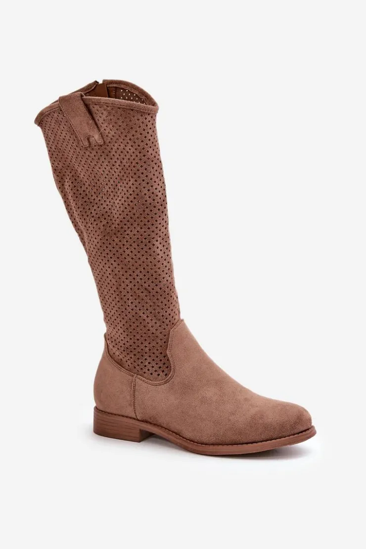 Damskie Damskie buty S.Barski Ażurowe Kozaki Damskie Brązowe S.Barski HY42-139