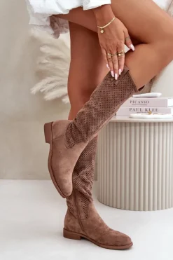 Damskie Damskie buty S.Barski Ażurowe Kozaki Damskie Brązowe S.Barski HY42-139