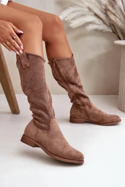 Damskie Damskie buty S.Barski Ażurowe Kozaki Damskie Brązowe S.Barski HY42-139