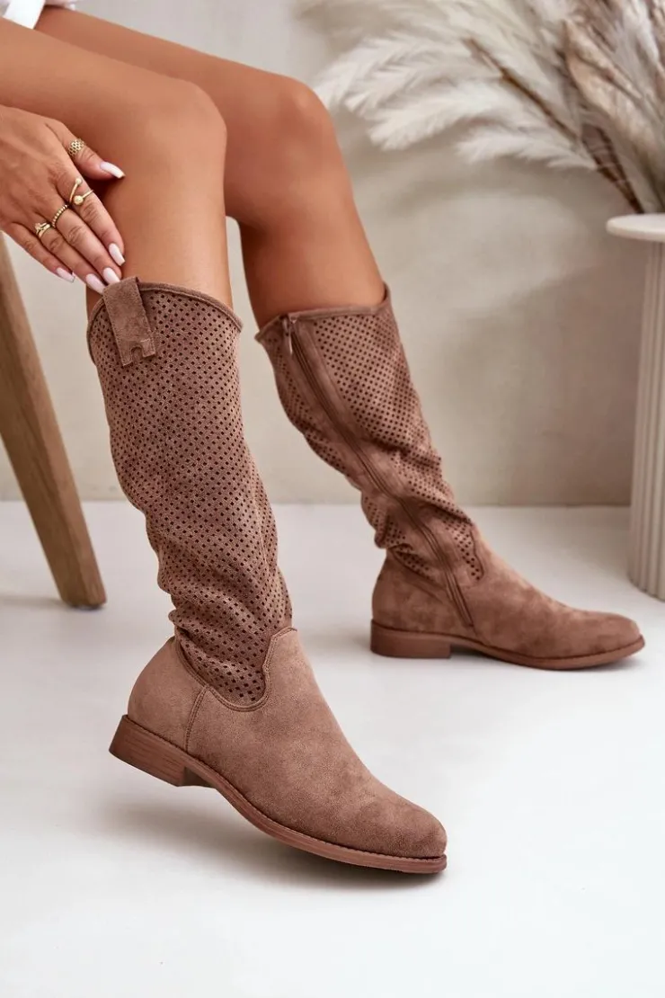 Damskie Damskie buty S.Barski Ażurowe Kozaki Damskie Brązowe S.Barski HY42-139