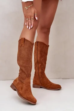 New Damskie buty S.Barski Ażurowe Kozaki Damskie Camel S.Barski HY42-139