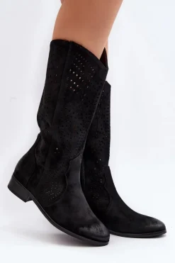 Damskie Buty damskie Vinceza Ażurowe Kozaki Do Połowy Łydki Czarne Kleorelia