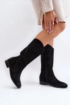 Damskie Buty damskie Vinceza Ażurowe Kozaki Do Połowy Łydki Czarne Kleorelia