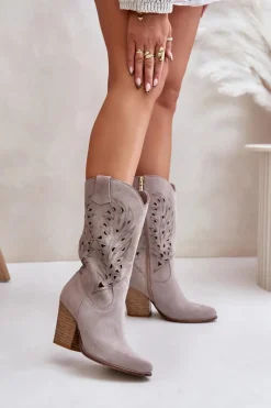 Boto Kozaki Na Słupku|Kozaki Ażurowe*Ażurowe Kozaki Do Połowy Łydki Na Słupku Zamszowe Lewski 3609 Cappucino Beżowy