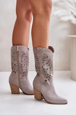 Boto Kozaki Na Słupku|Kozaki Ażurowe*Ażurowe Kozaki Do Połowy Łydki Na Słupku Zamszowe Lewski 3609 Cappucino Beżowy