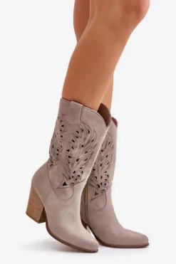 Boto Kozaki Na Słupku|Kozaki Ażurowe*Ażurowe Kozaki Do Połowy Łydki Na Słupku Zamszowe Lewski 3609 Cappucino Beżowy