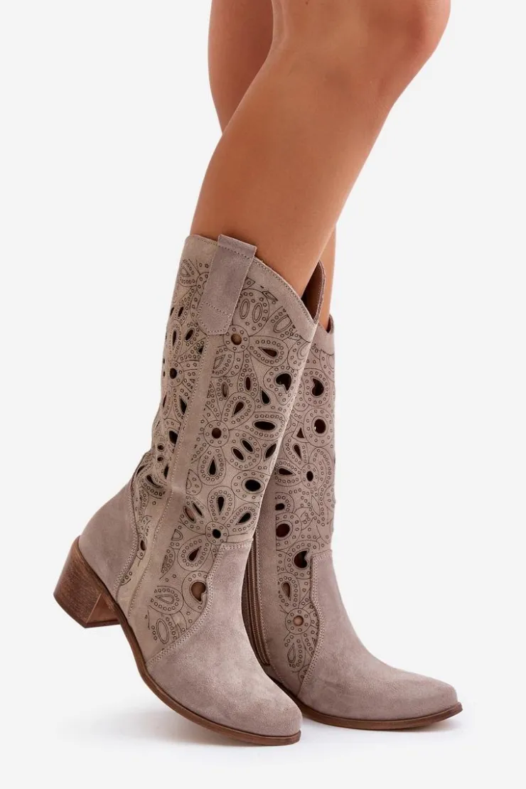 Damskie Boto Ażurowe Kozaki Zamszowe Lewski Shoes 3170 Cappucino