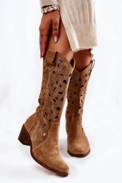 Boto Kozaki Ażurowe|Kozaki Przed Kolano*Ażurowe Kozaki Zamszowe Lewski Shoes 3170 Beżowe