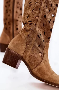 Boto Kozaki Ażurowe|Kozaki Przed Kolano*Ażurowe Kozaki Zamszowe Lewski Shoes 3170 Beżowe
