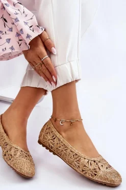 Damskie Boto Ażurowe Modne Baleriny Beżowe Thiago