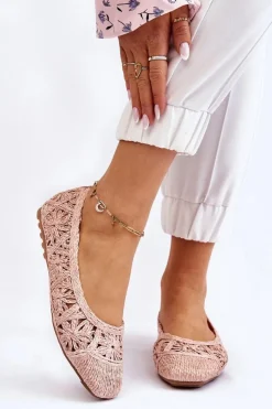 Best Boto Ażurowe Modne Baleriny Różowe Thiago