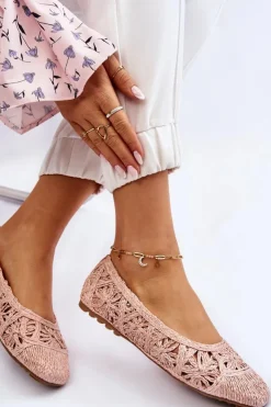 Best Boto Ażurowe Modne Baleriny Różowe Thiago