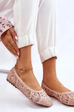 Best Boto Ażurowe Modne Baleriny Różowe Thiago