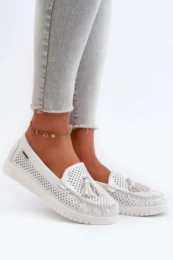 Boto Loafersy Damskie|Mokasyny Damskie Skórzane*Ażurowe Mokasyny Damskie Z Eko Skóry Białe Tinami
