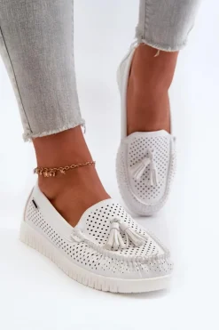 Boto Loafersy Damskie|Mokasyny Damskie Skórzane*Ażurowe Mokasyny Damskie Z Eko Skóry Białe Tinami