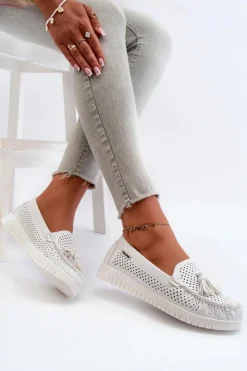 Boto Loafersy Damskie|Mokasyny Damskie Skórzane*Ażurowe Mokasyny Damskie Z Eko Skóry Białe Tinami
