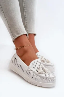 Boto Loafersy Damskie|Mokasyny Damskie Skórzane*Ażurowe Mokasyny Damskie Z Eko Skóry Białe Tinami