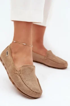 Online Boto Ażurowe Mokasyny Damskie Z Eko Zamszu Brązowe Amrutia