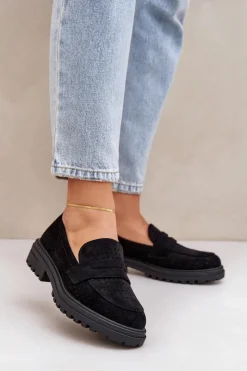 Boto Mokasyny Damskie Zamszowe*Ażurowe Mokasyny Na Płaskim Obcasie Czarne Inestelle
