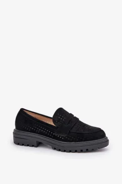 Boto Mokasyny Damskie Zamszowe*Ażurowe Mokasyny Na Płaskim Obcasie Czarne Inestelle