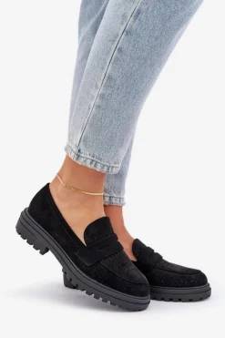 Boto Mokasyny Damskie Zamszowe*Ażurowe Mokasyny Na Płaskim Obcasie Czarne Inestelle
