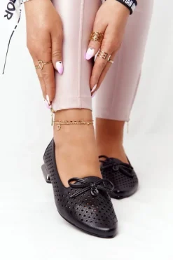 Online Buty damskie Vinceza Ażurowe Mokasyny Na Srebrnym Obcasie Vinceza 21-10602 Czarne