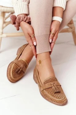 Sale Buty Sergio Leone Ażurowe Mokasyny Sergio Leone MK735 Camel